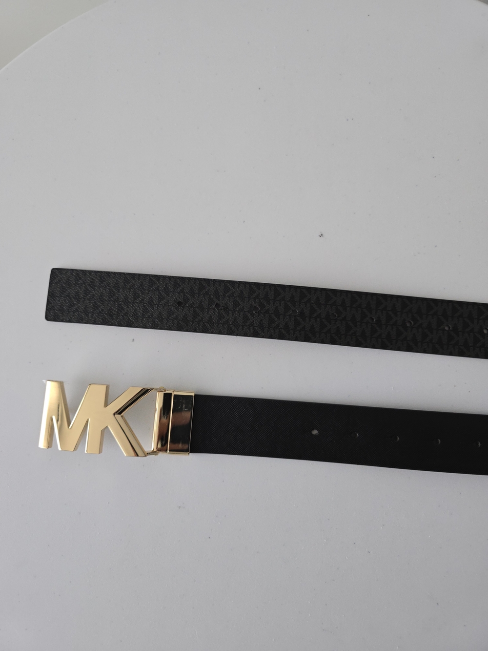 Michael Kors Reversible Faux Leather Belt L Black Gold Buckle NWT
